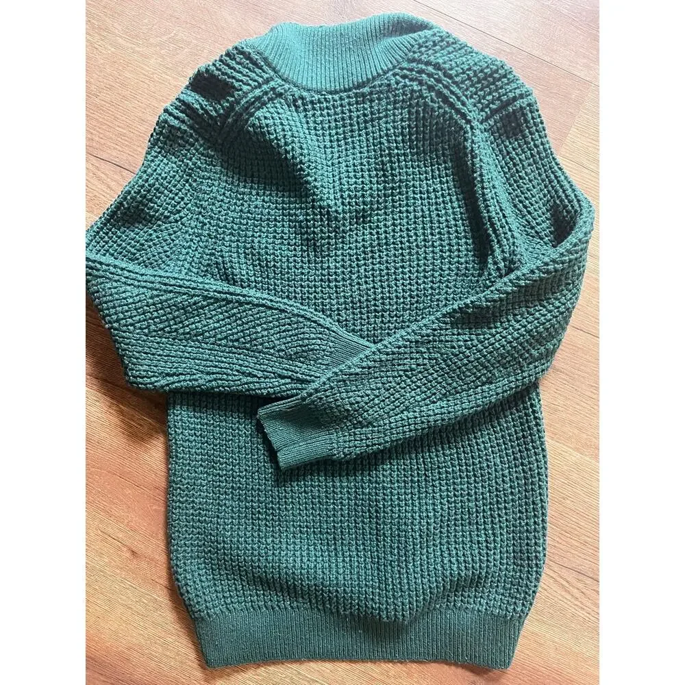 Banana Republic Green Waffle Knit Sweater M Button Neck Eclectic Grandpa